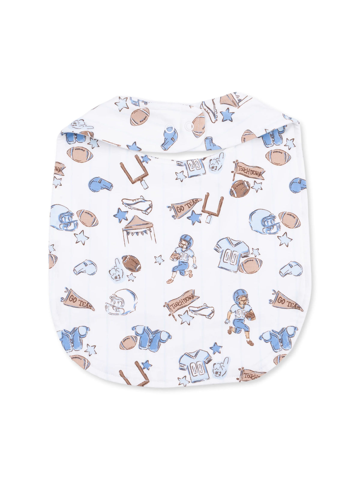 Football-themed sleepwear with colorful illustrations of helmets, jerseys, and equipment on a white background.