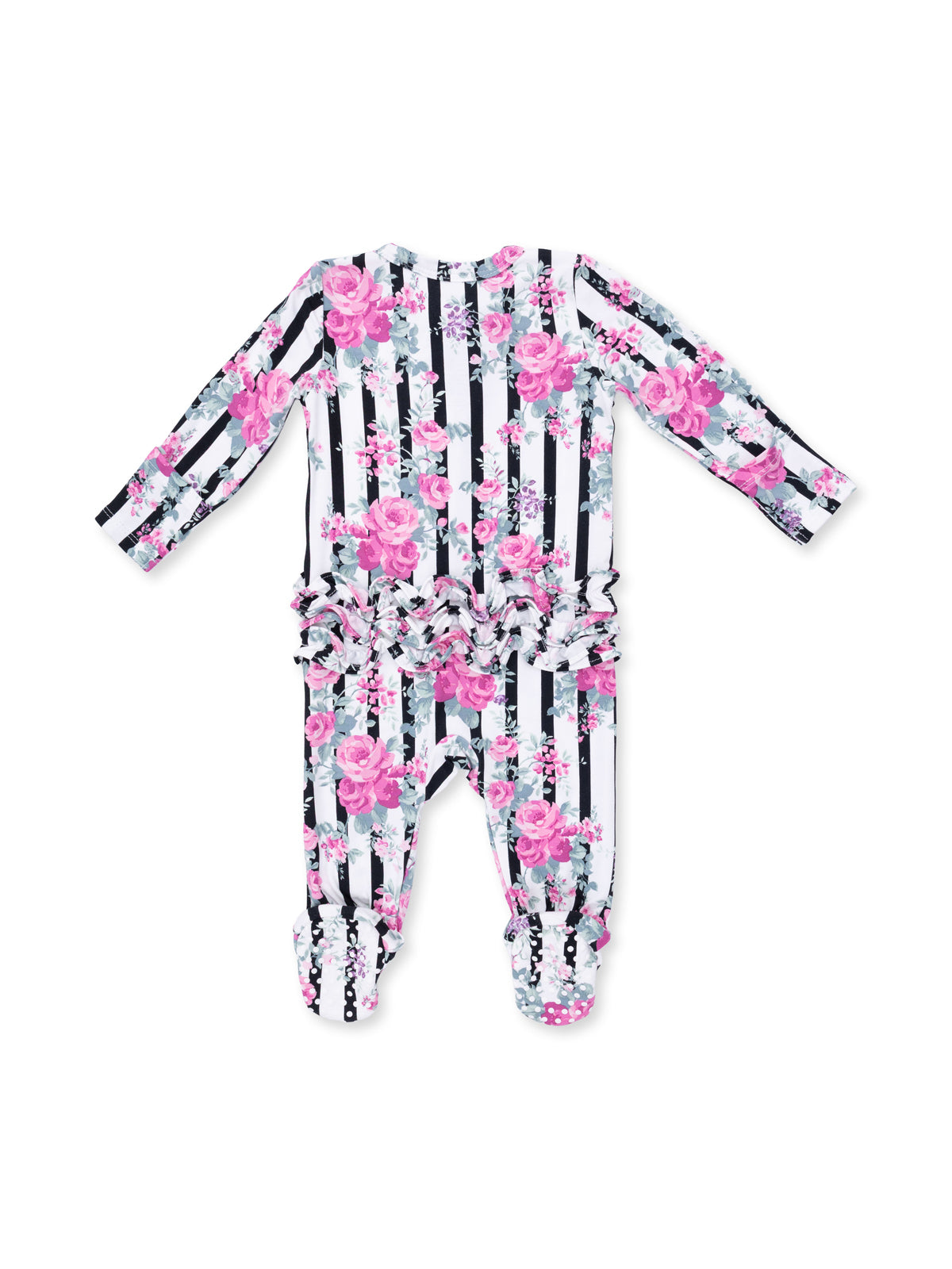 2-Way Zip Ruffle Footie, Cabbage Rose Stripe