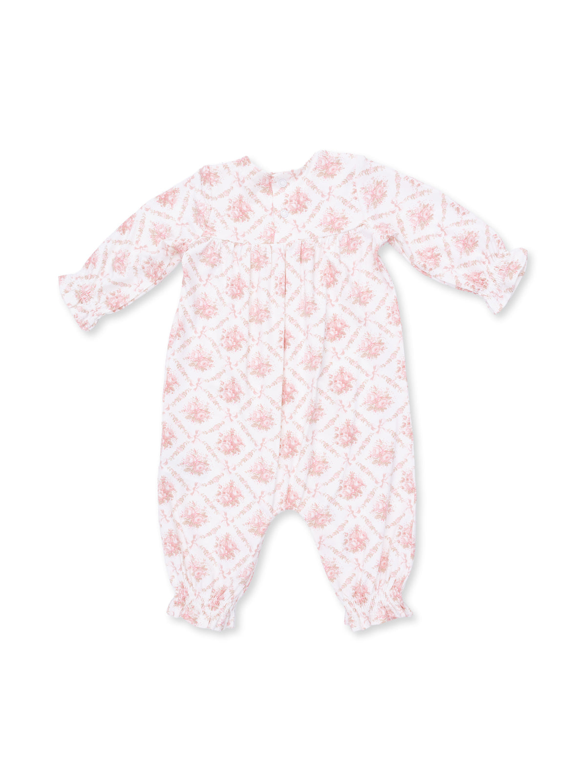 Smocked Long Sleeve Romper, Rose Bow Lattice