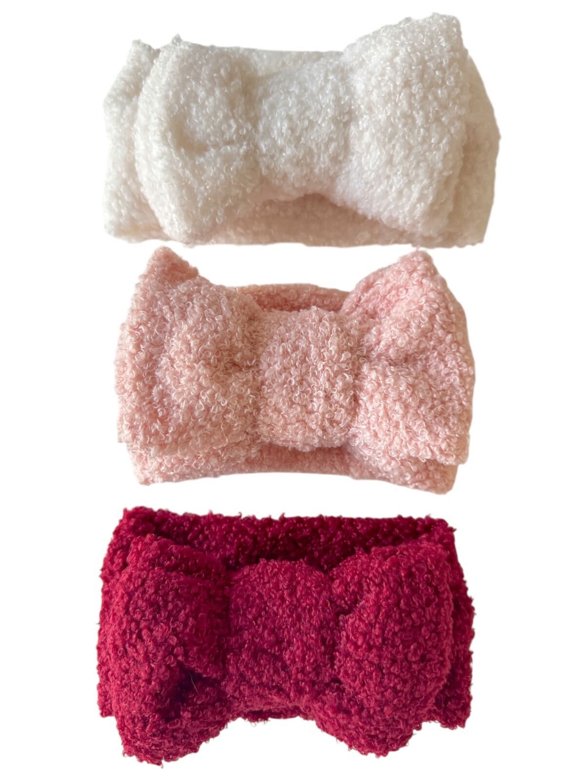 3-Pack Teddy Bows, Sugar/Pink/Ruby
