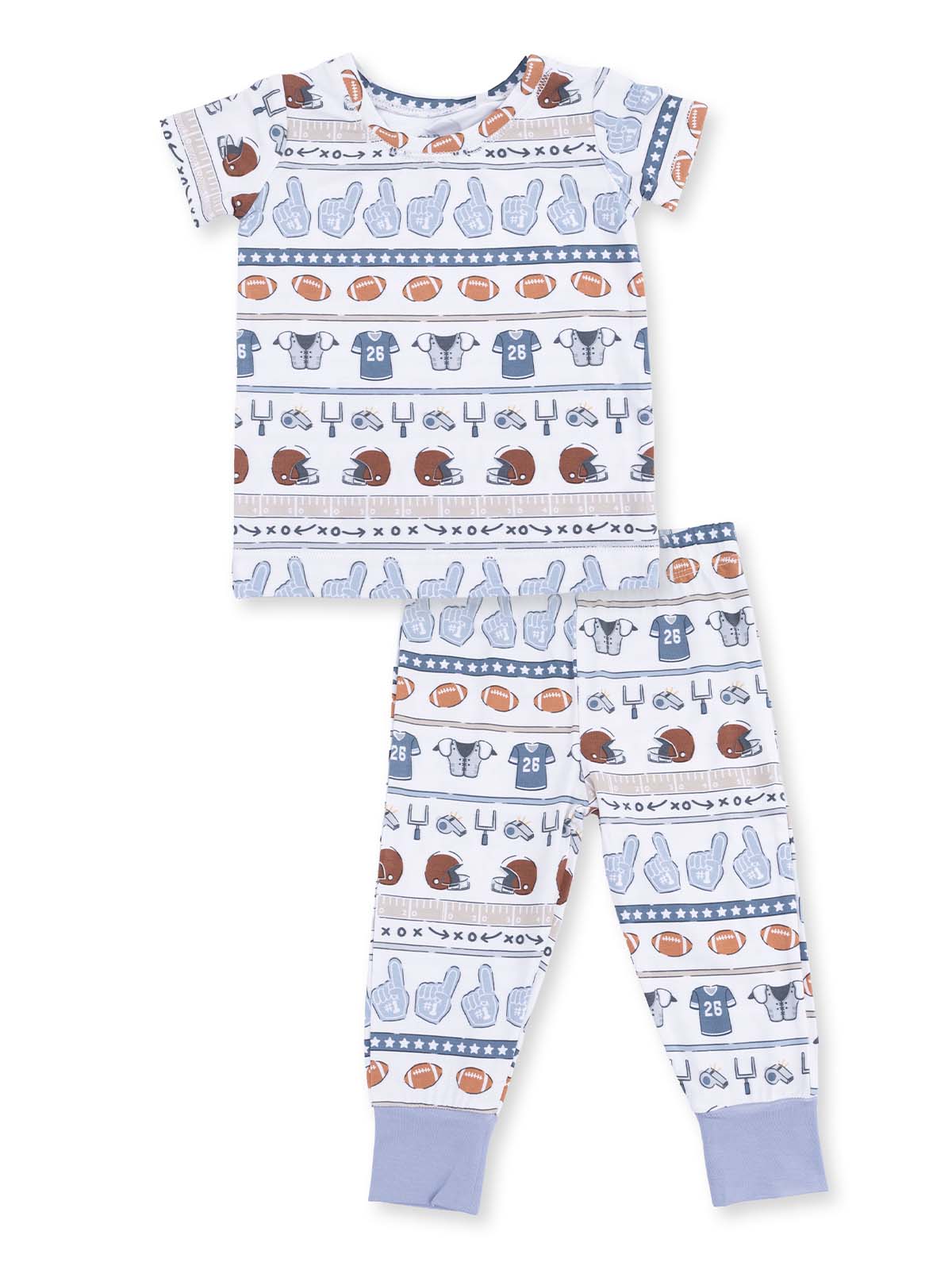 Boys' football-themed pajama set featuring playful designs and a comfortable fit.