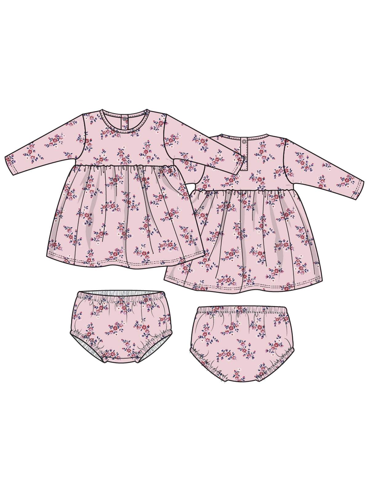Velour Long Sleeve Empire Waist Dress and Bloomer, Nora Floral