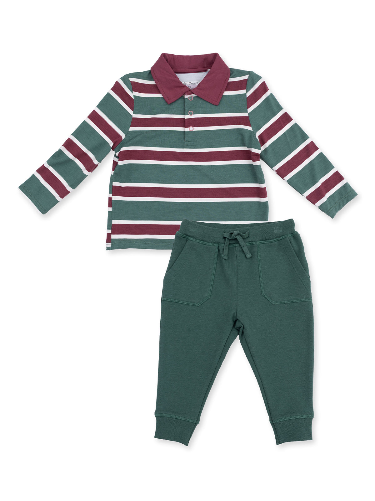 Long Sleeve Polo & Jogger, Rugby Stripe Green