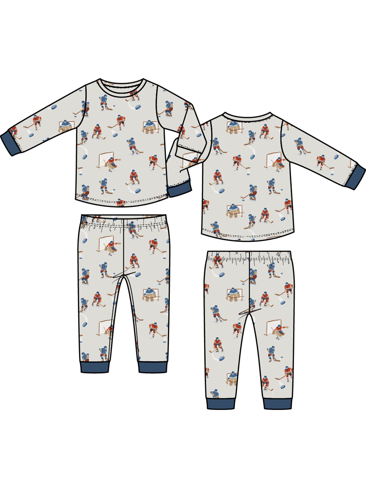 Long Sleeve Loungewear Set, Hockey Players