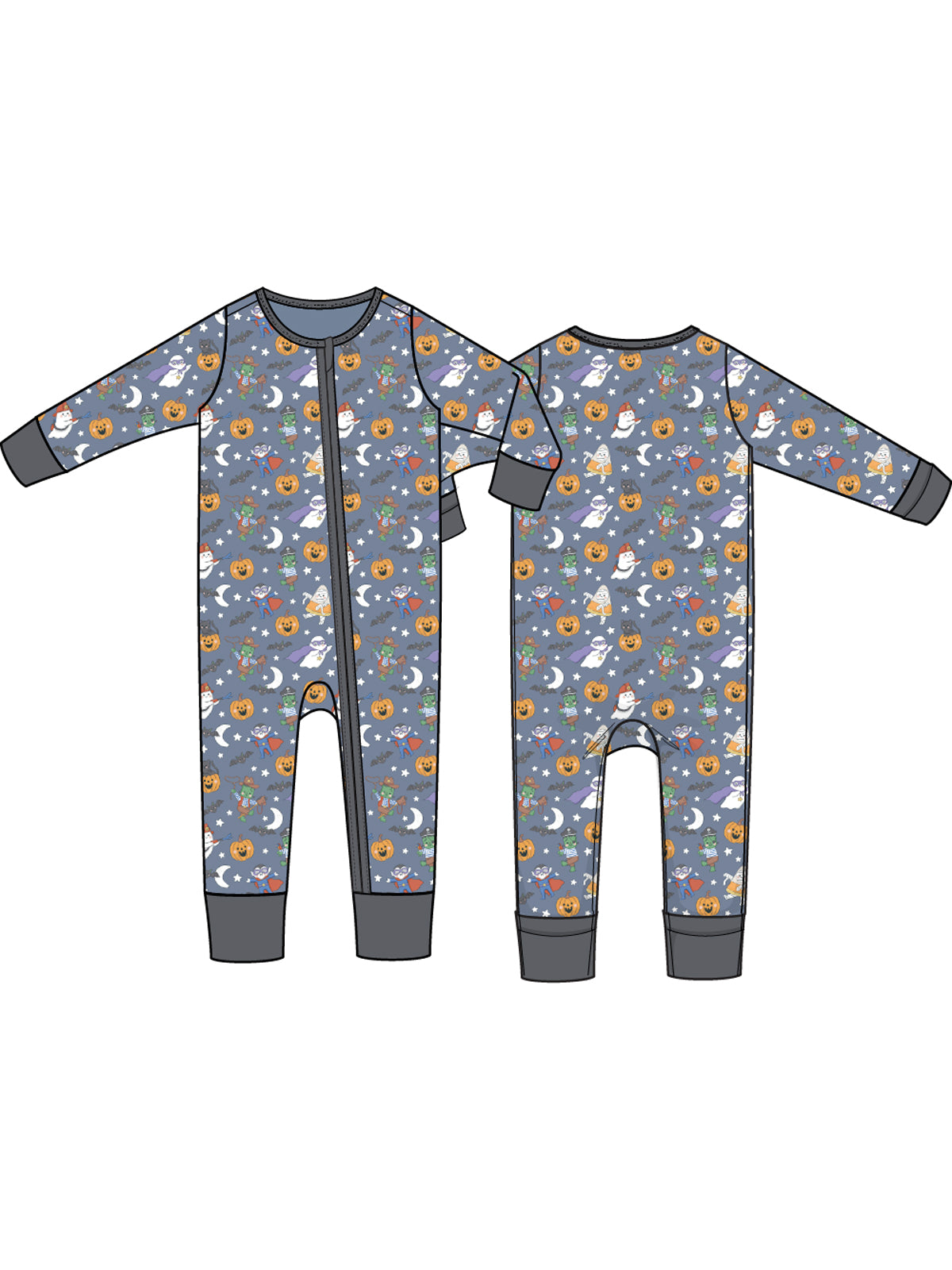 2-Way Zip Romper, Halloween Monster Dress Up Blue