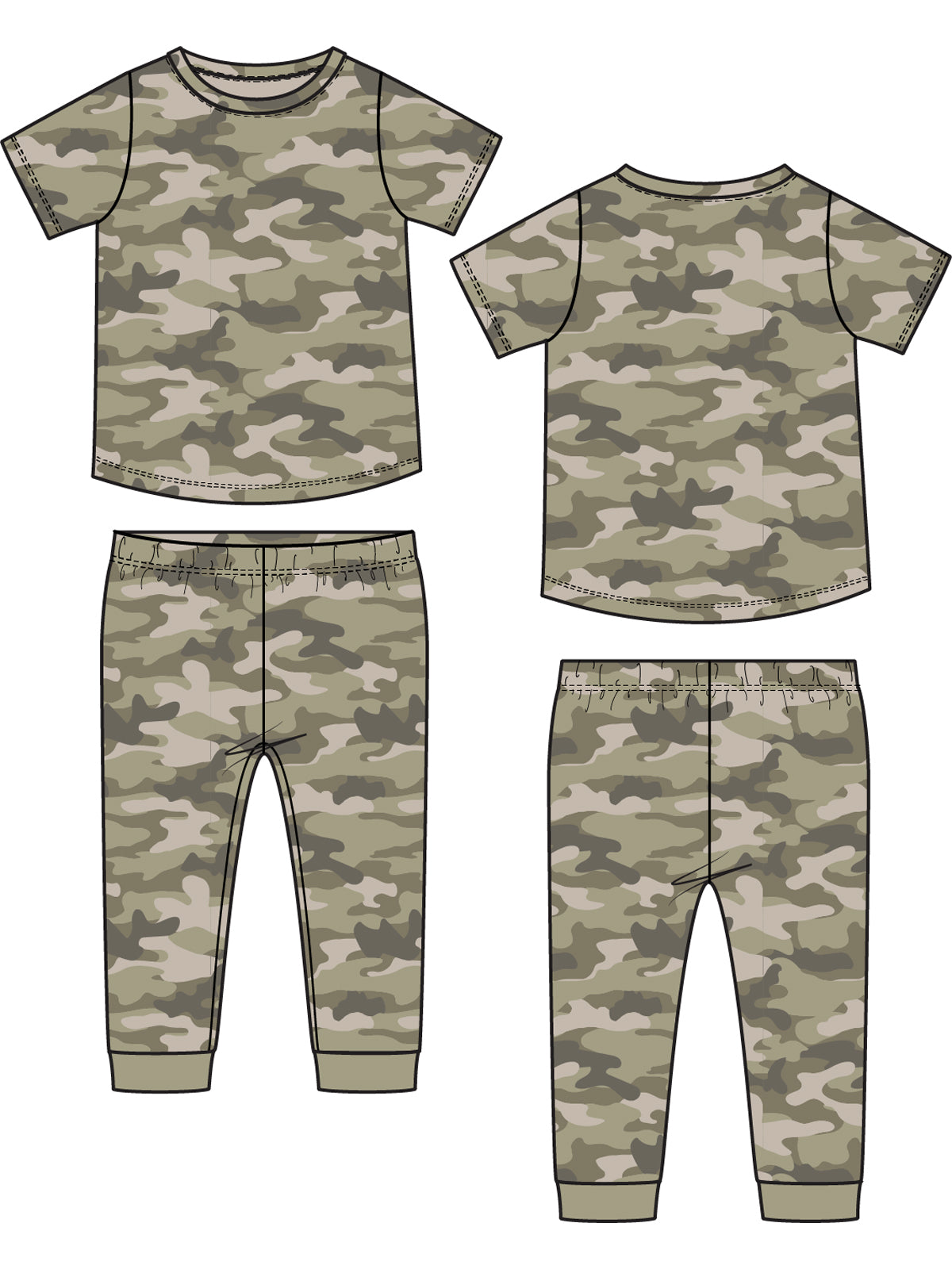 Short Sleeve Loungewear Set, Camo