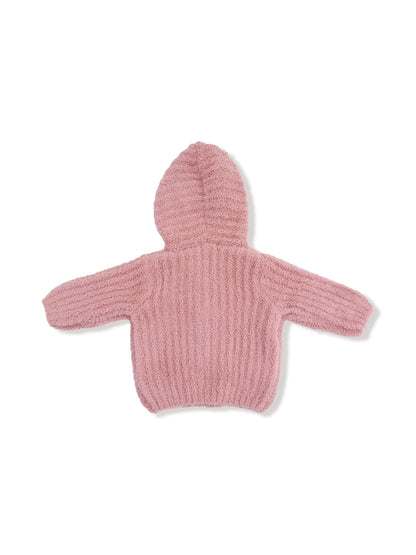 Chenille Hooded Jacket with Striped Texture, Rose