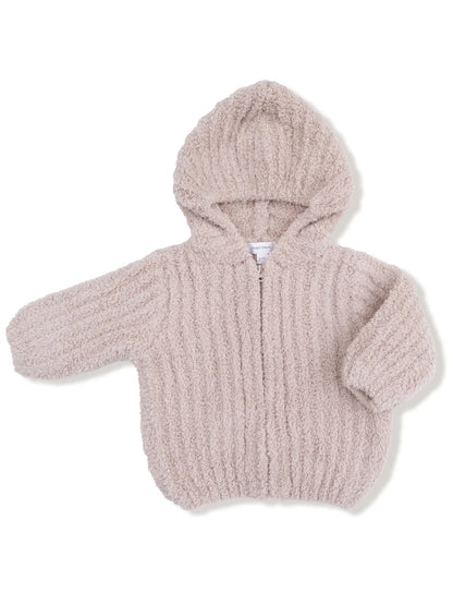 Chenille Hooded Jacket with Striped Texture, Stone