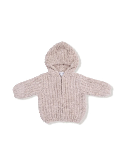 Chenille Hooded Jacket with Striped Texture, Stone