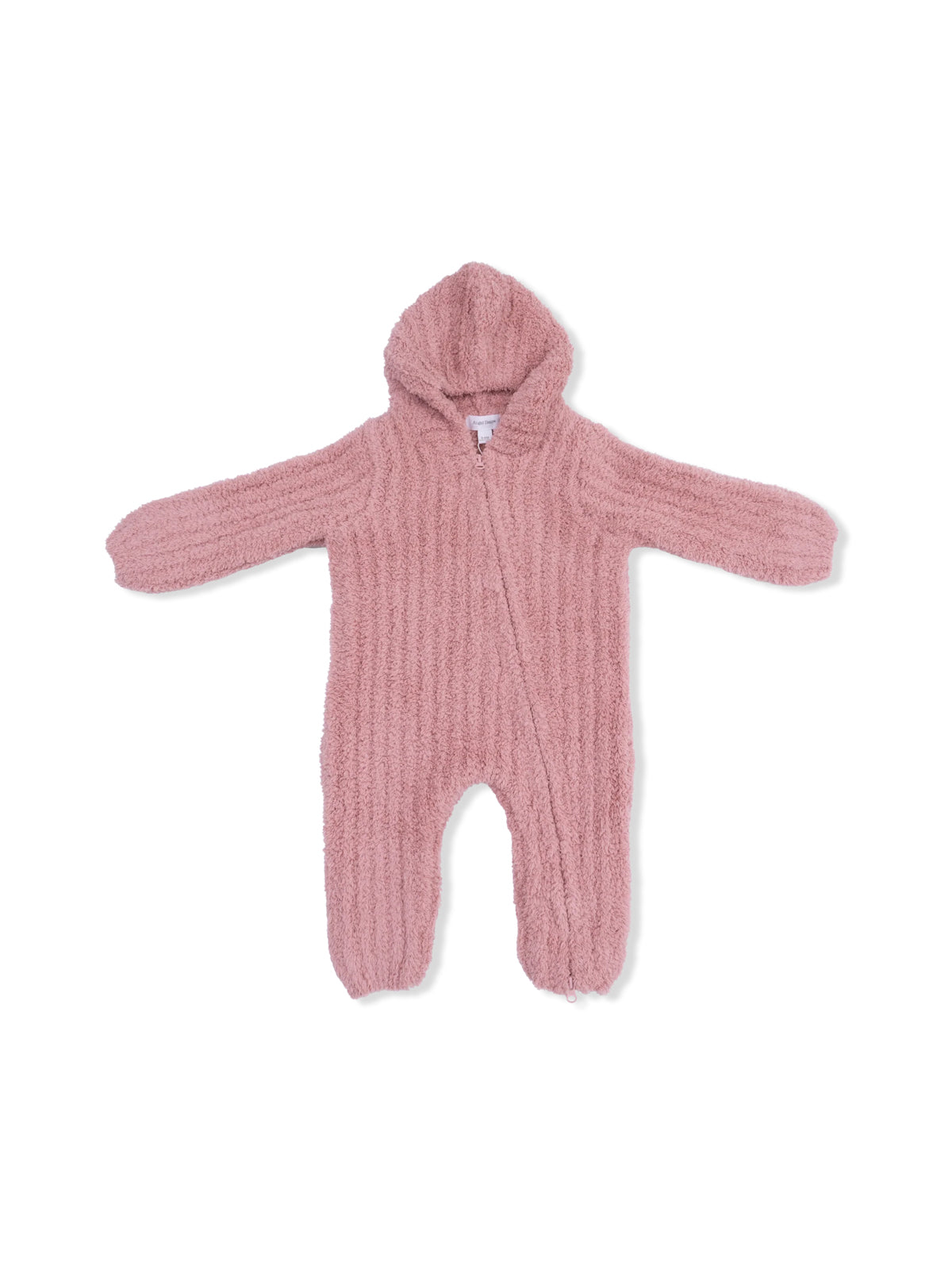 Chenille Hooded Romper with Striped Texture, Rose