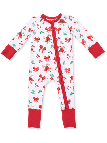 2-Way Zip Romper, Bows & Candy Canes