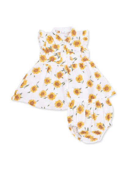Western Pearl Snap Dress & Bloomer, Baby Sunflower
