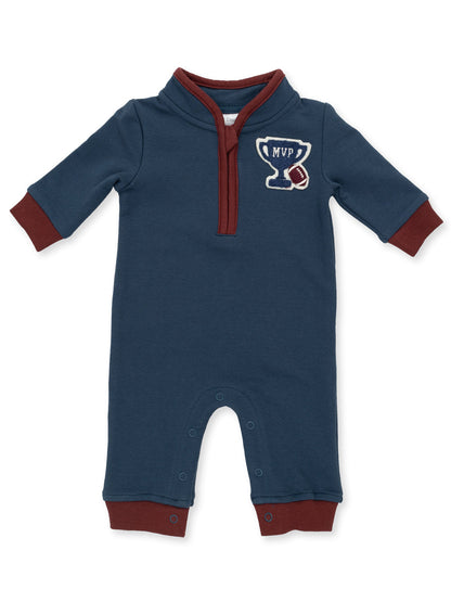 Zip Neck Romper, Varsity French Terry