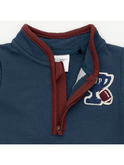 Zip Neck Romper, Varsity French Terry
