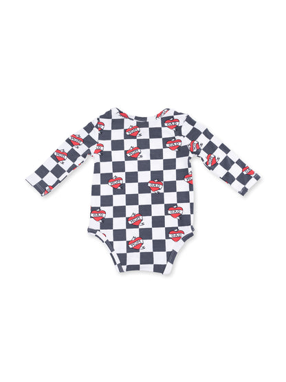Long Sleeve Bodysuit, Heart Tattoo Check Black
