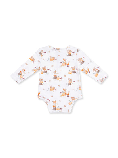 Henley Bodysuit, Woodland Animals with Pumpkins