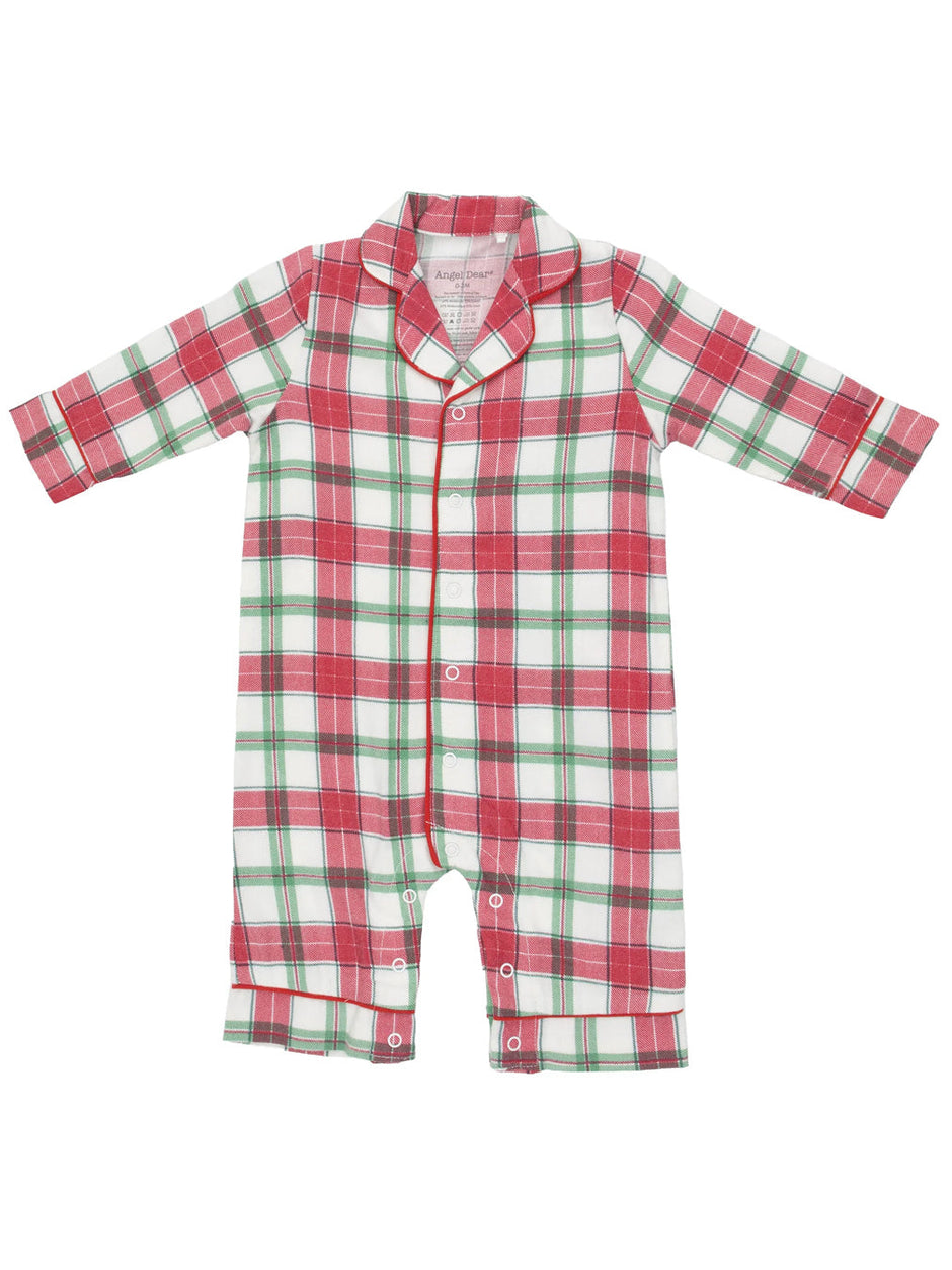 Brushed Twill Coat Style Romper, Holiday Plaid