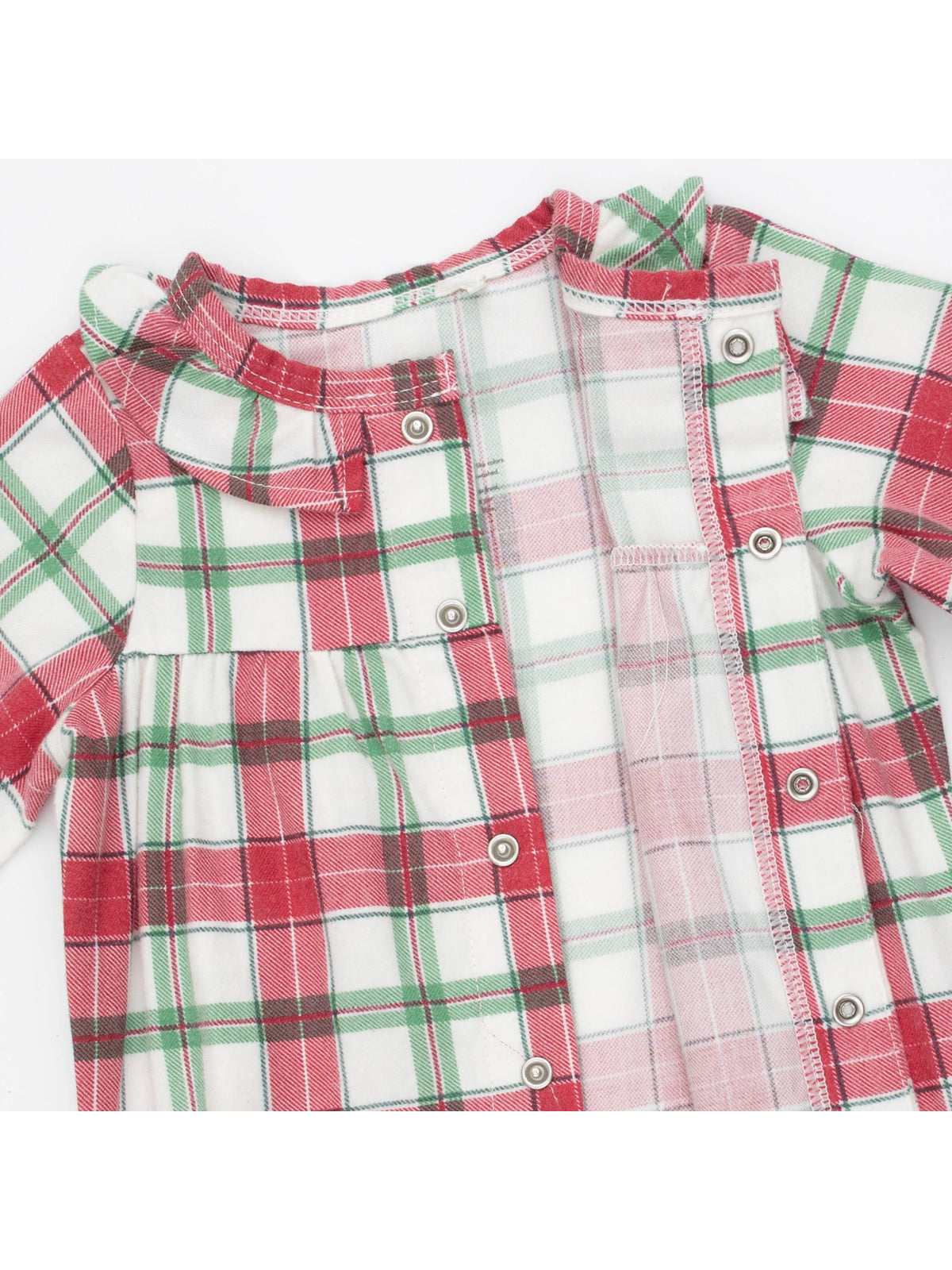 Brushed Twill Ruffle Collar Romper, Holiday Plaid