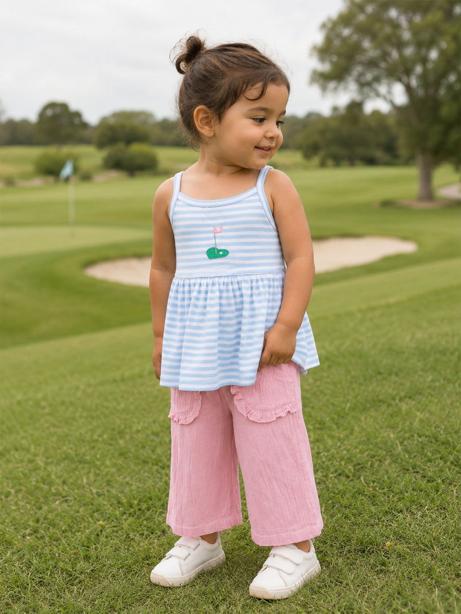 Peplum Tank & Wide Leg Pant, Striped Golf
