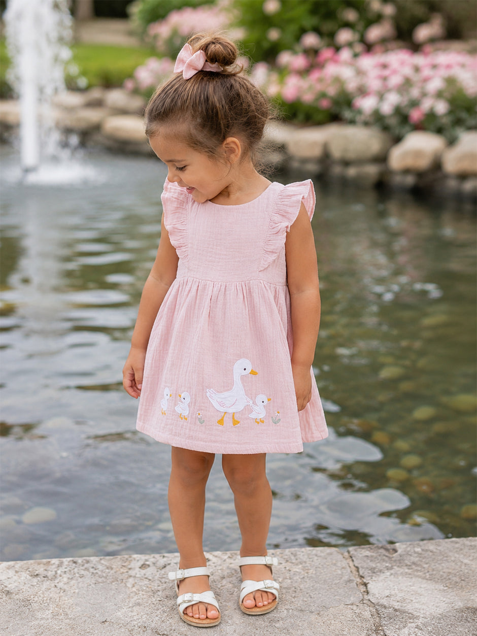 Ruffle Sleeve Dress and Bloomer, Lotus Flower Ducklings