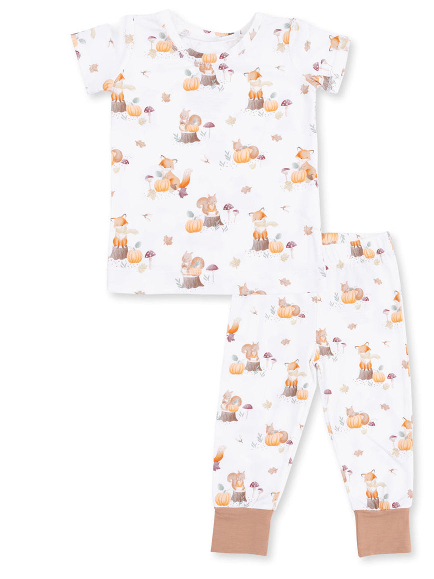 Short Sleeve Loungewear Set, Woodland Animals with Pumpkins