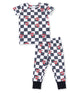 Short Sleeve Loungewear Set, Heart Tattoo Check Black