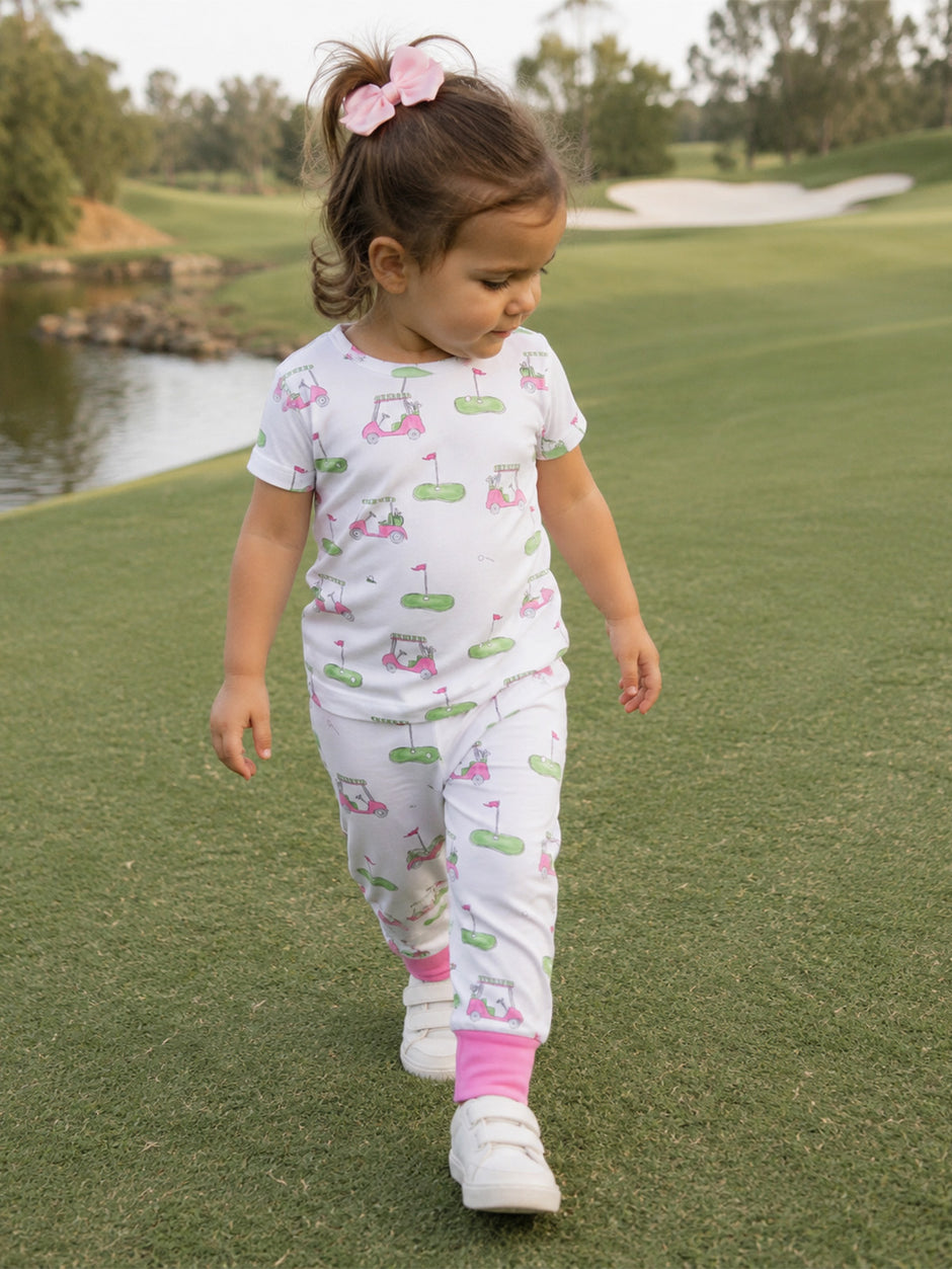 Short Sleeve Loungewear Set, Golf Carts Pink