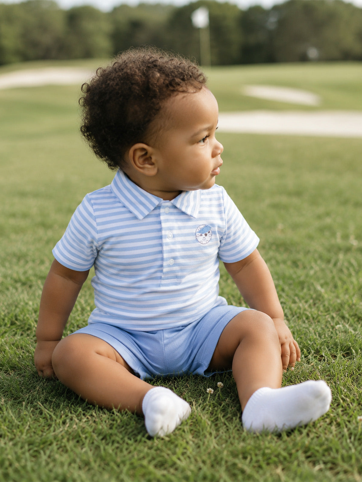 Polo Shirt & Casual Short Set, Striped Golf