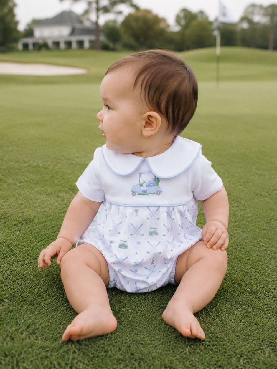 Classic Box Pleat Bubble, Golf Trellis Blue