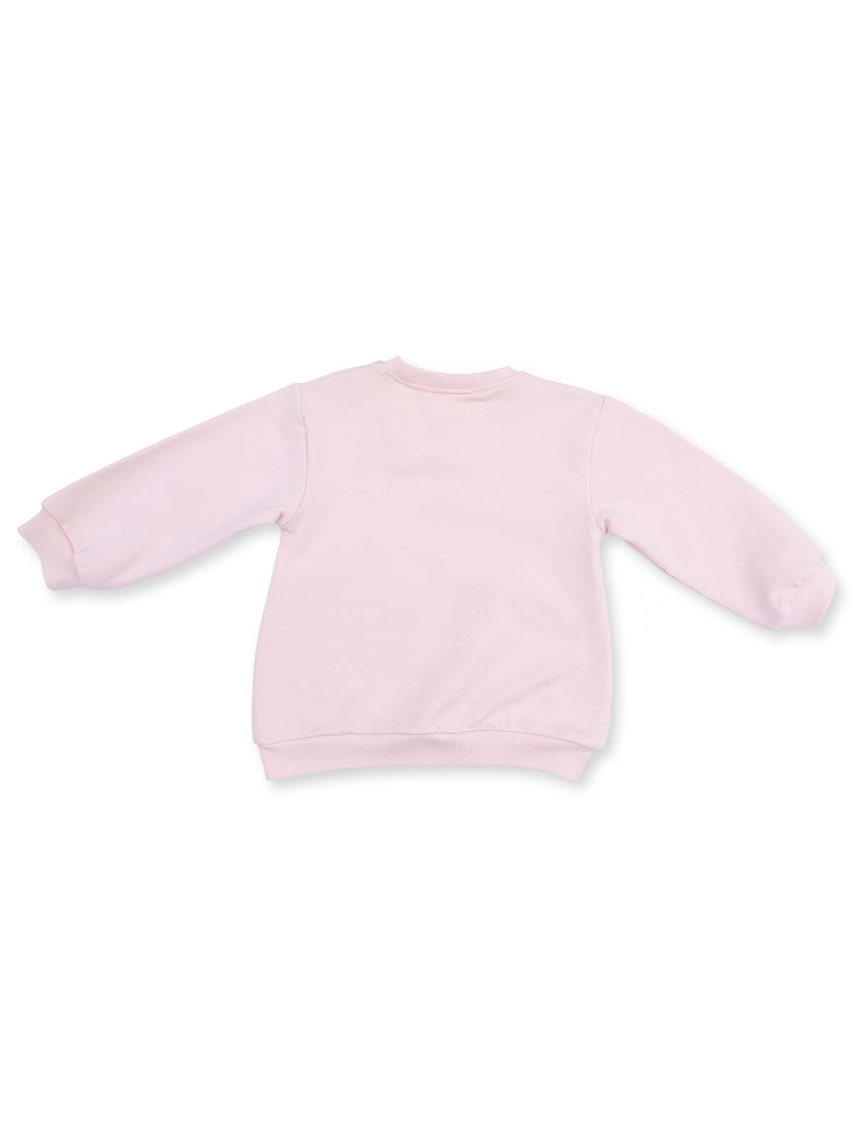 Light pink sweatshirt, back view, featuring long sleeves and a round neckline. Ideal for casual wear.