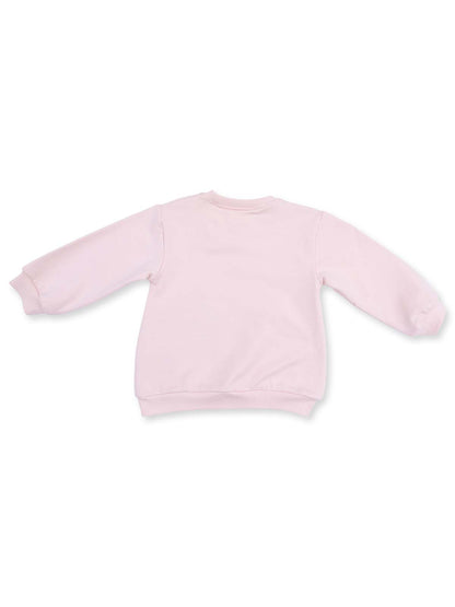 Light pink sweatshirt, back view, featuring long sleeves and a round neckline. Ideal for casual wear.