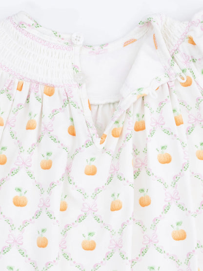 Jane Puff Sleeve Bishop Dress and Bloomer, Pretty Pumpkin Trellis