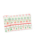 Holiday-themed wrapping paper featuring gingerbread men, wreaths, trees, and houses in festive colors.