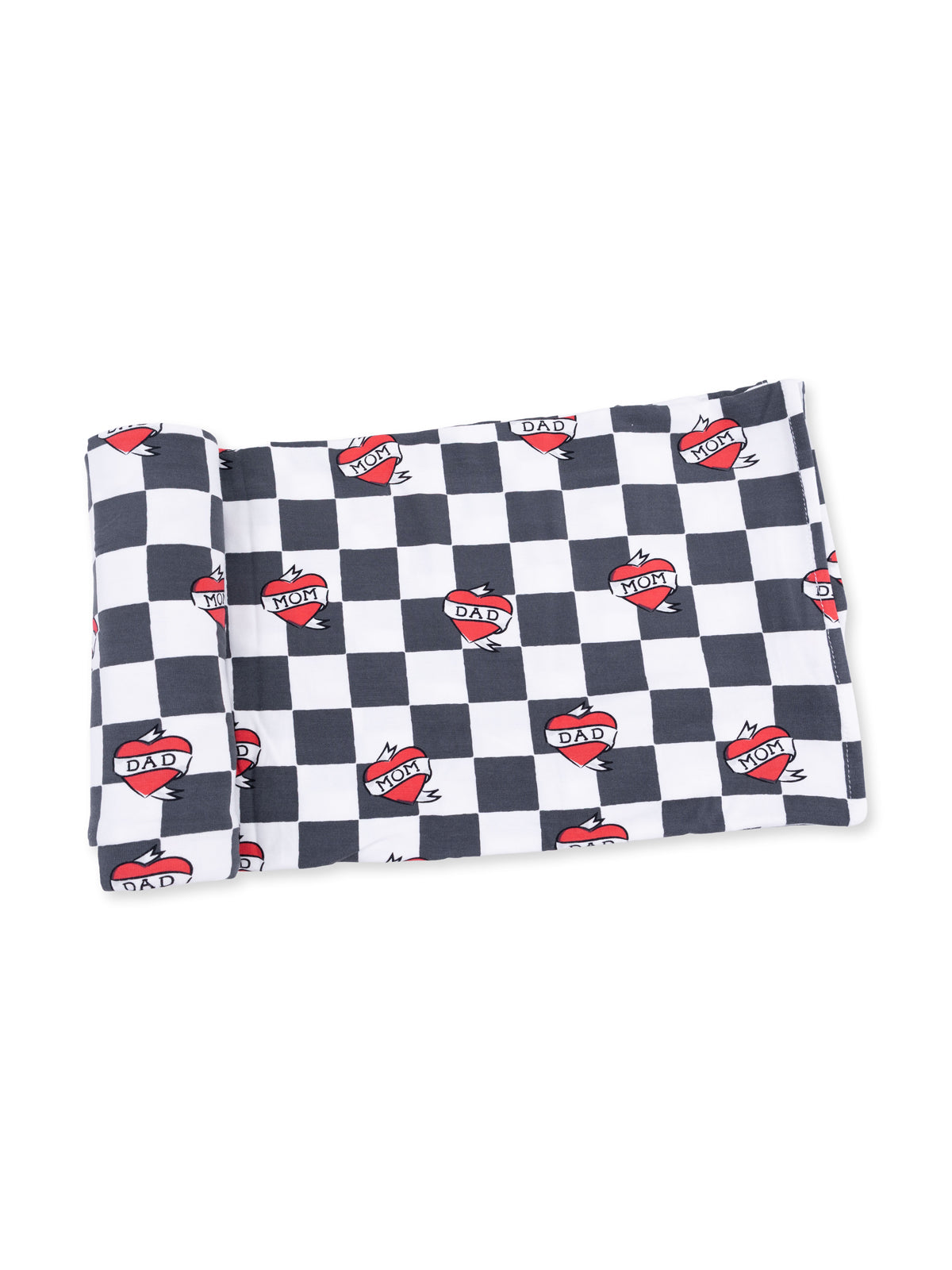 Stretch Swaddle, Heart Tattoo Check Black