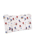 Hockey-themed fabric featuring colorful illustrations of players and goalies in action on a light background.