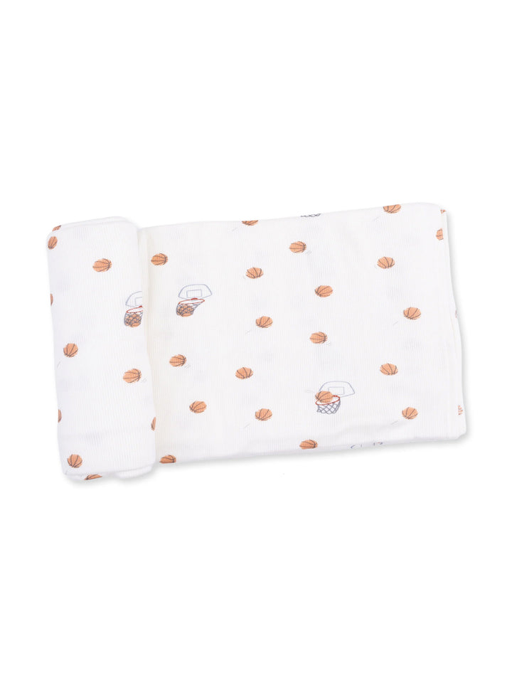 Ribbed Stretch Swaddle, Mini Basketballs