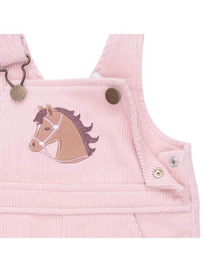 Corduroy Overalls, Veiled Pink Horse Appliqué