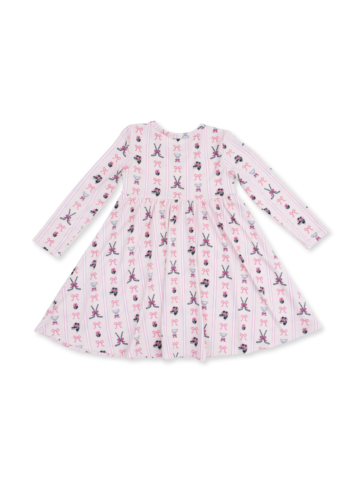 Long Sleeve Twirly Dress, Bowtiful Hockey Stripe