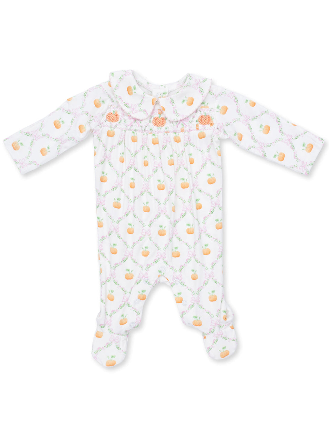 Smocked Peter Pan Snap Footie, Pretty Pumpkin Trellis