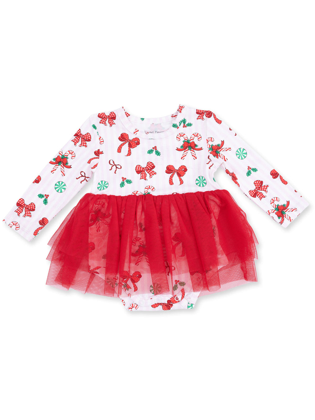 Long Sleeve Tutu Bodysuit Dress, Bows & Candy Canes