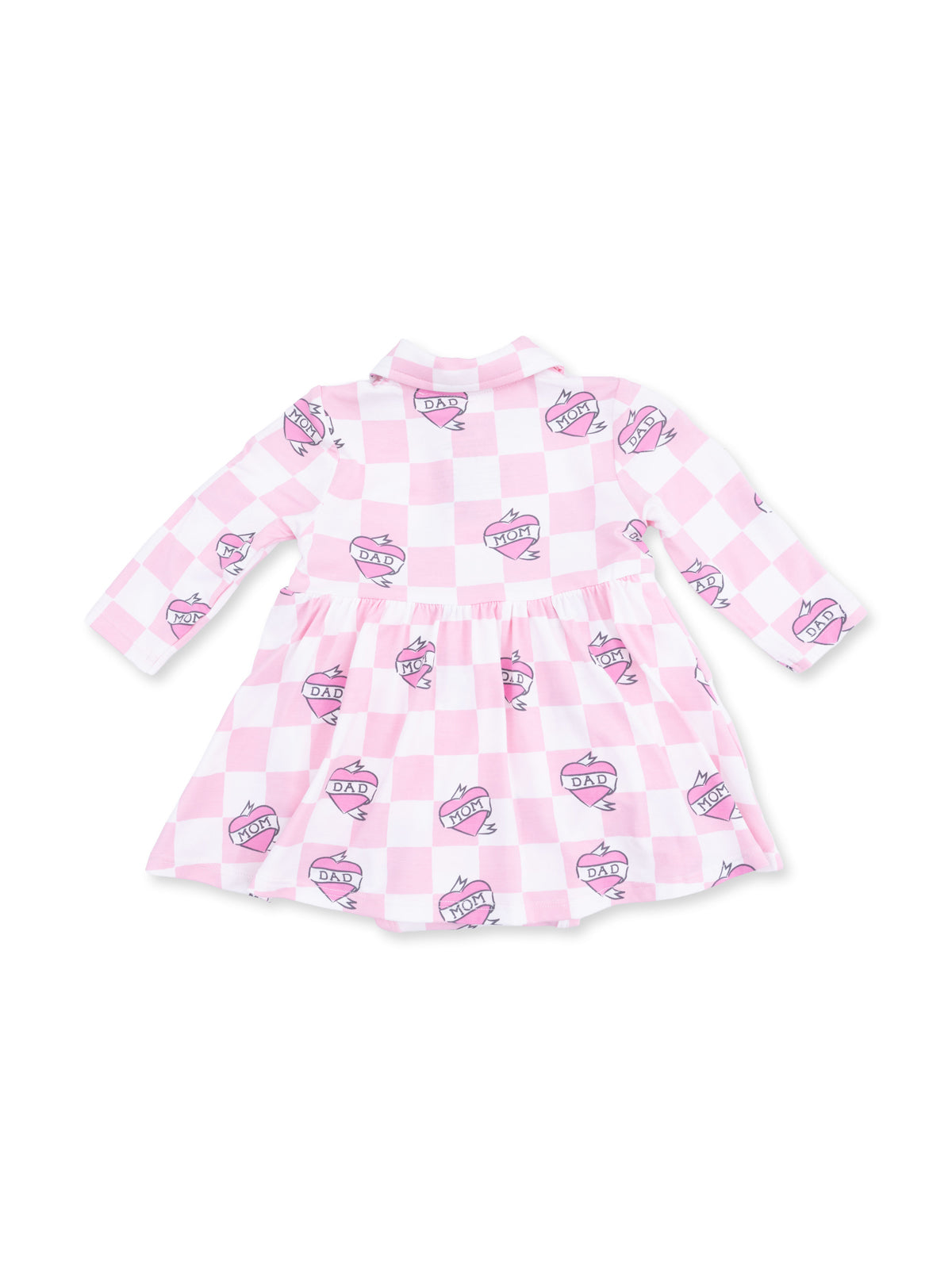 Long Sleeve Tennis Bodysuit Dress, Heart Tattoo Check Pink
