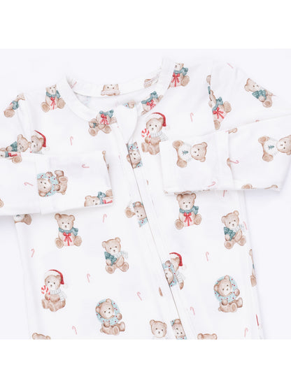 2-Way Zip Footie, Christmas Teddy Bears Uni