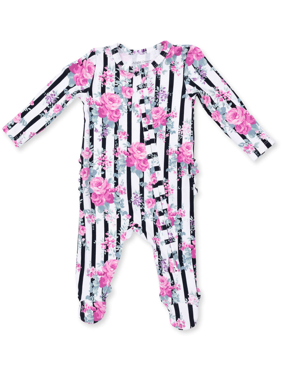 2-Way Zip Ruffle Footie, Cabbage Rose Stripe