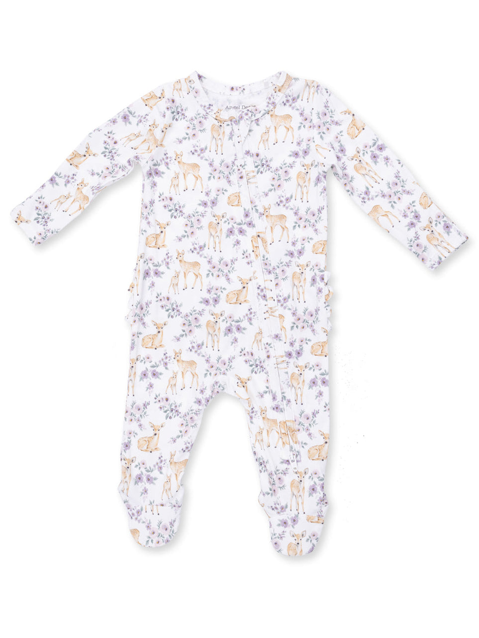 2-Way Zip Ruffle Footie, Floral Deer
