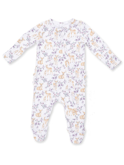 2-Way Zip Ruffle Footie, Floral Deer