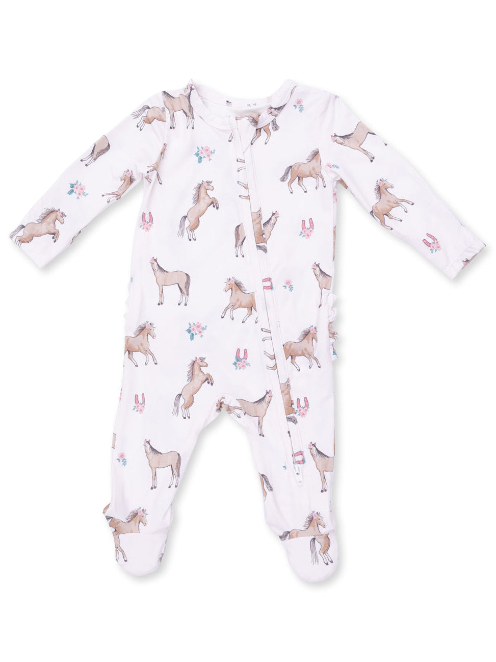 2-Way Zip Ruffle Footie, I Love Horses