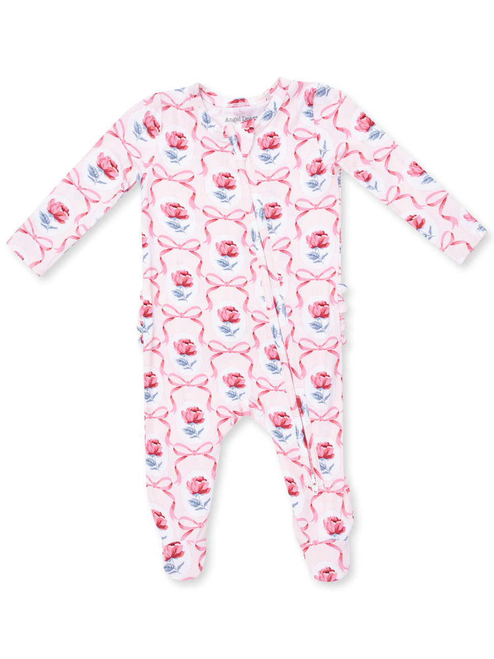 2-Way Zip Ruffle Footie, Leslie Rose