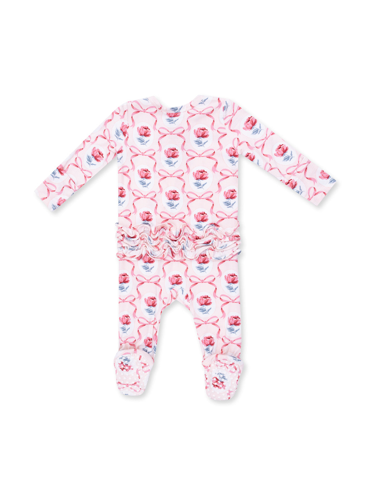 2-Way Zip Ruffle Footie, Leslie Rose