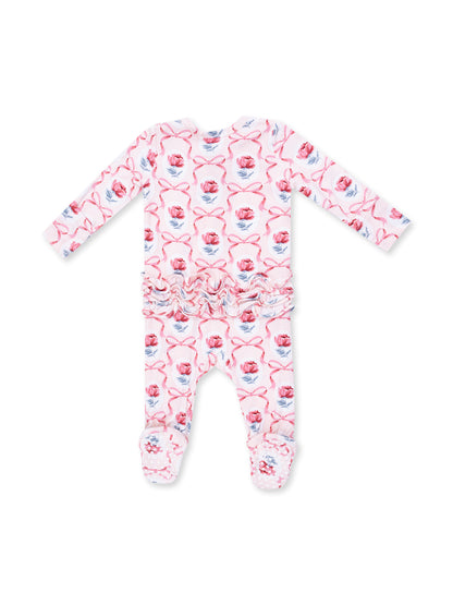 2-Way Zip Ruffle Footie, Leslie Rose