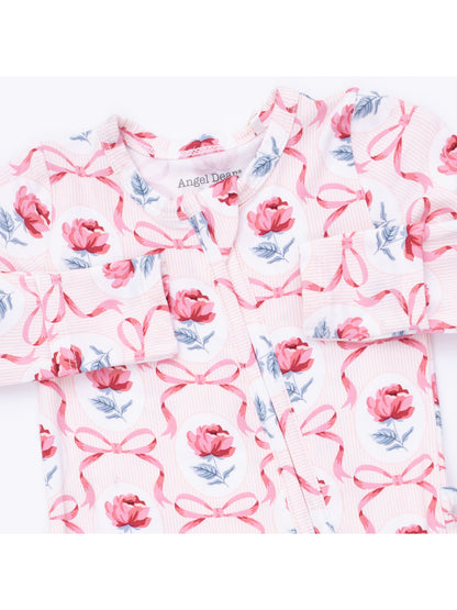 2-Way Zip Ruffle Footie, Leslie Rose
